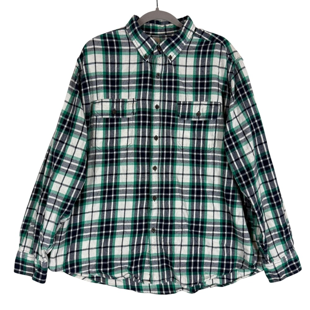 Faded Glory Shirt Mens XL Green Plaid Flannel Long Sleeve Button Front Casual